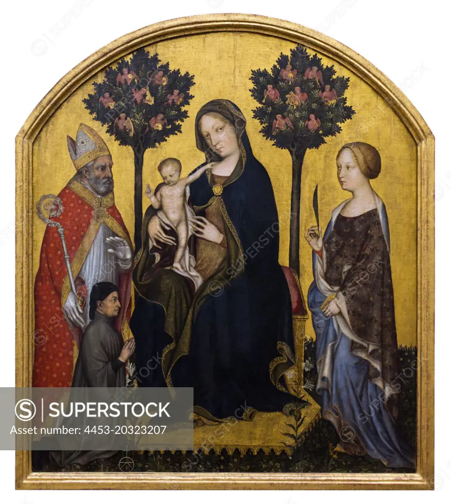Enthroned Madonna and Child; St. Nicholas of Bari; St. Catherine of Alexandria and a donor. to 1395/1400 Gentile da Fabriano around 1370() Fabriano -1427 Rome