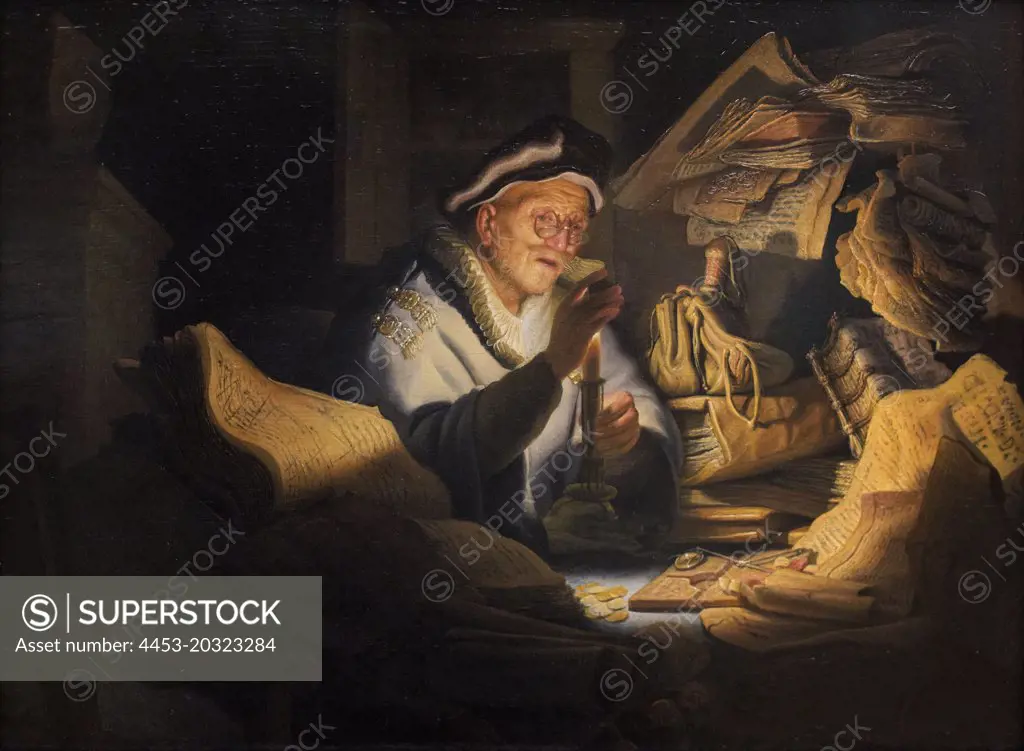 The parable of the rich grain farmers (the coin changers); 1627 Rembrandt; Dutch (1606 Leiden -1669 Amsterdam)
