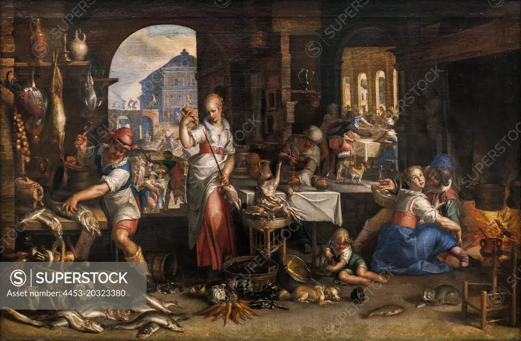 Kitchen scene with the parable of the great supper 1605 Joachim Wtewael; 1566 Utrecht -1638 Utrecht