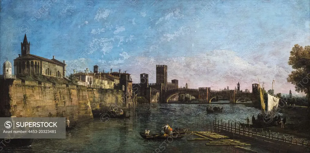 View of Verona with the Old Castle and the Scaligero Bridge C.1745-46 oil on canvas