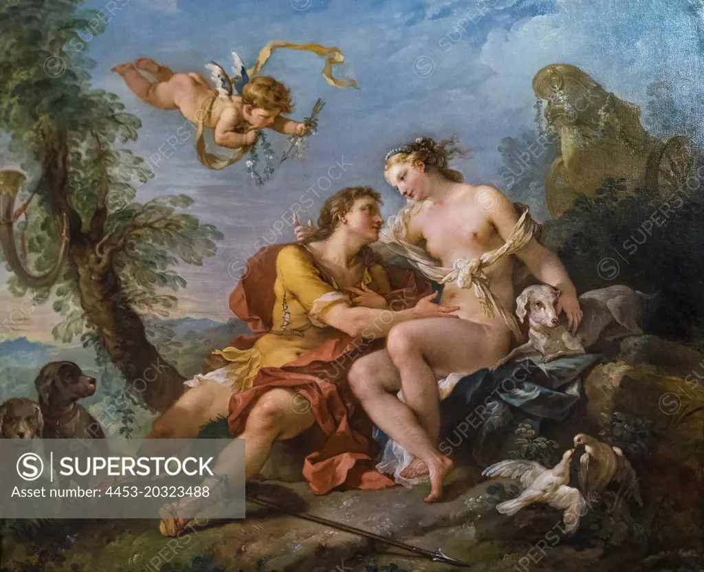 "Venus and Adonis C. 1740 Oil on canvas by Charles-Joseph Natoire, French, 1700 - 1777"