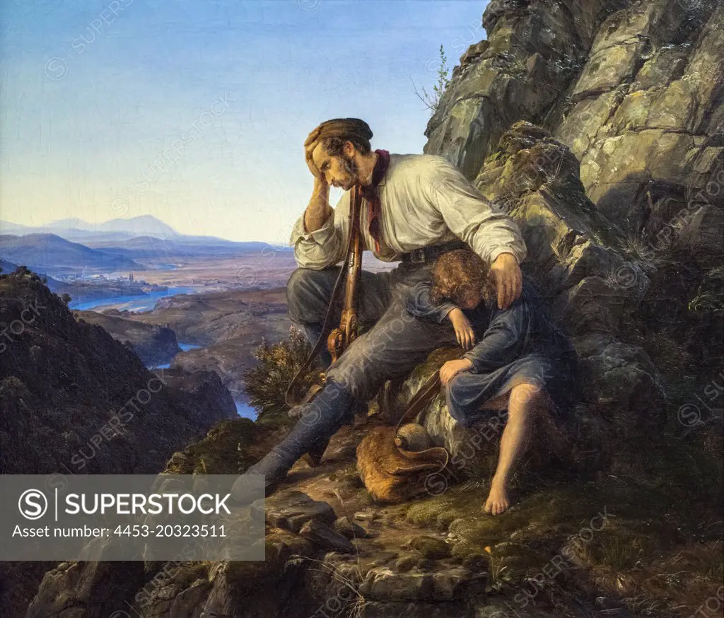 "The Robber and His Child 1832 Oil on canvas by Karl Friedrich Lessing, German, 1808 - 1880"