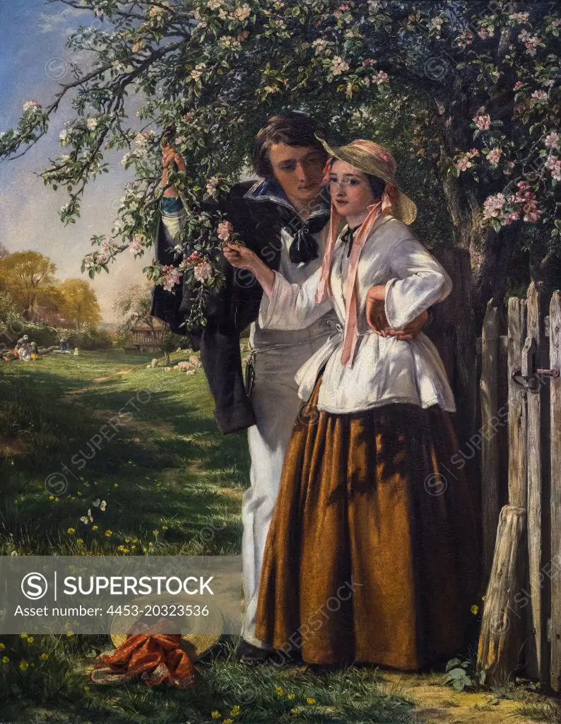 "Lovers under a Blossom Tree By 1859 Oil on canvas by John Callcott Horsley ( English, 1817 - 1903 )"