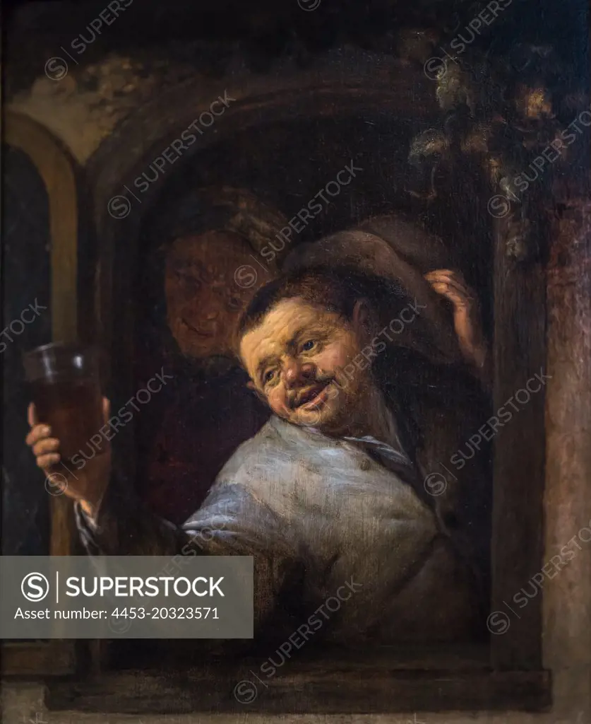 Peasants Drinking at a Window C. 1640-70 Oil on panel by Adriaen van Ostade - 1640-1670