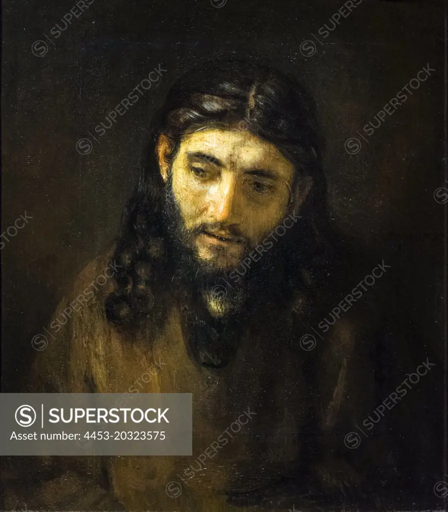 Head of Christ C. 1648-56 Oil on panel; laid into larger oak panel by Rembrandt
