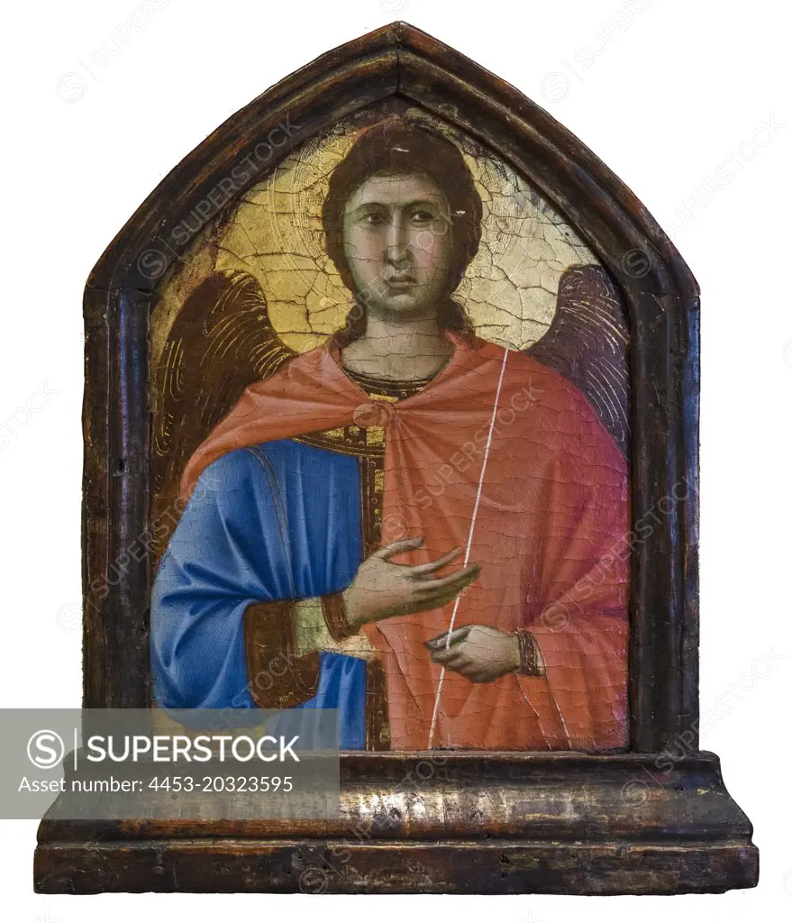 "Pinnacle showing an Archangel By 1311 Tempera and tooled gold on panel by the Workshop of Duccio (Duccio di Buoninsegna), Italian , first documented 1278, died 1318"