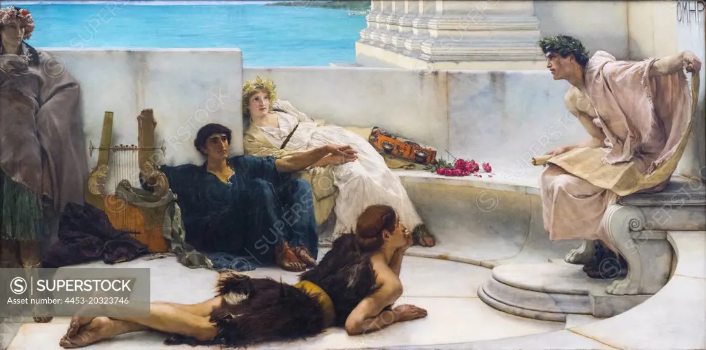 "A Reading from Homer 1885 Oil on canvas Sir Lawrence Alma-Tadema, English (born Netherlands), 1836 - 1912"