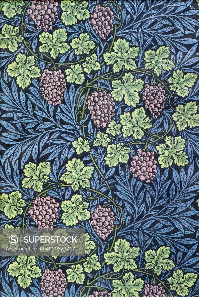 Fruit Pomegranate and Vine Wallpapers Designed c. 1866-73 Block-printed papers by William Morris