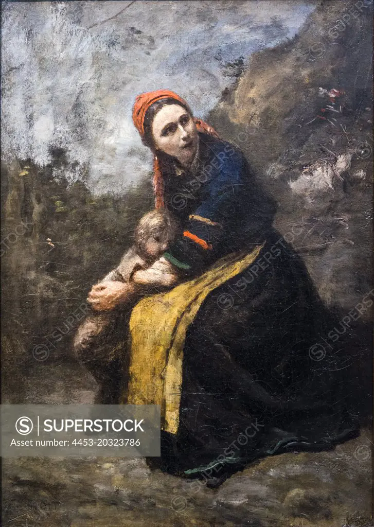 Mother Protecting Her Child 1855-58 Oil on canvas by Camille Corot