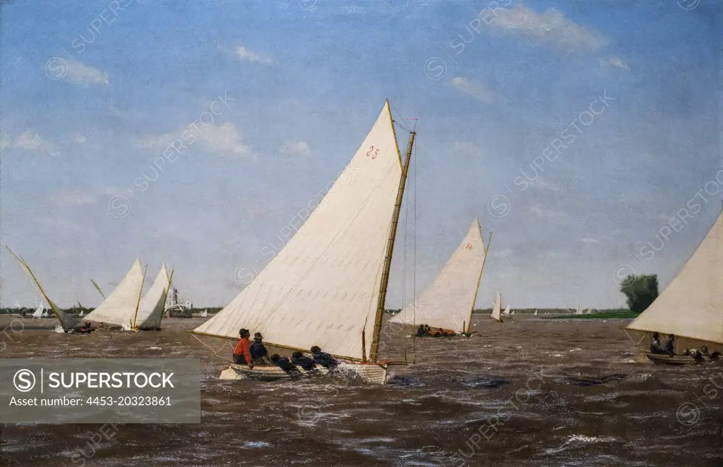 "Sailboats Racing on the Delaware 1874 Oil on canvas by Thomas Eakins, American, 1844 - 1916"