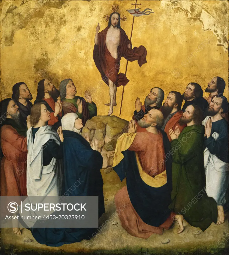 Panel from an altarpiece showing the Ascension of Christ 1473 Oil and gold on panel by Master of the Life of the Virgin