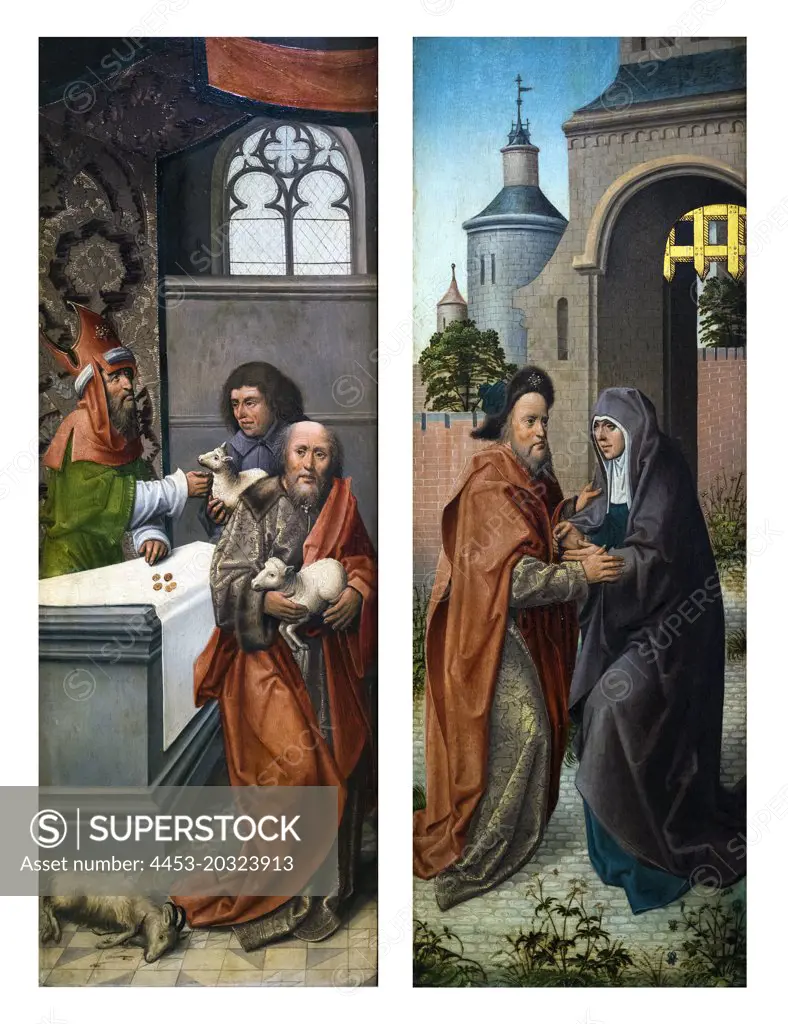 The Expulsion of Joachim from the Temple and the Meeting at the Golden Gate left to right c. 1475-1500 Oil on panels 