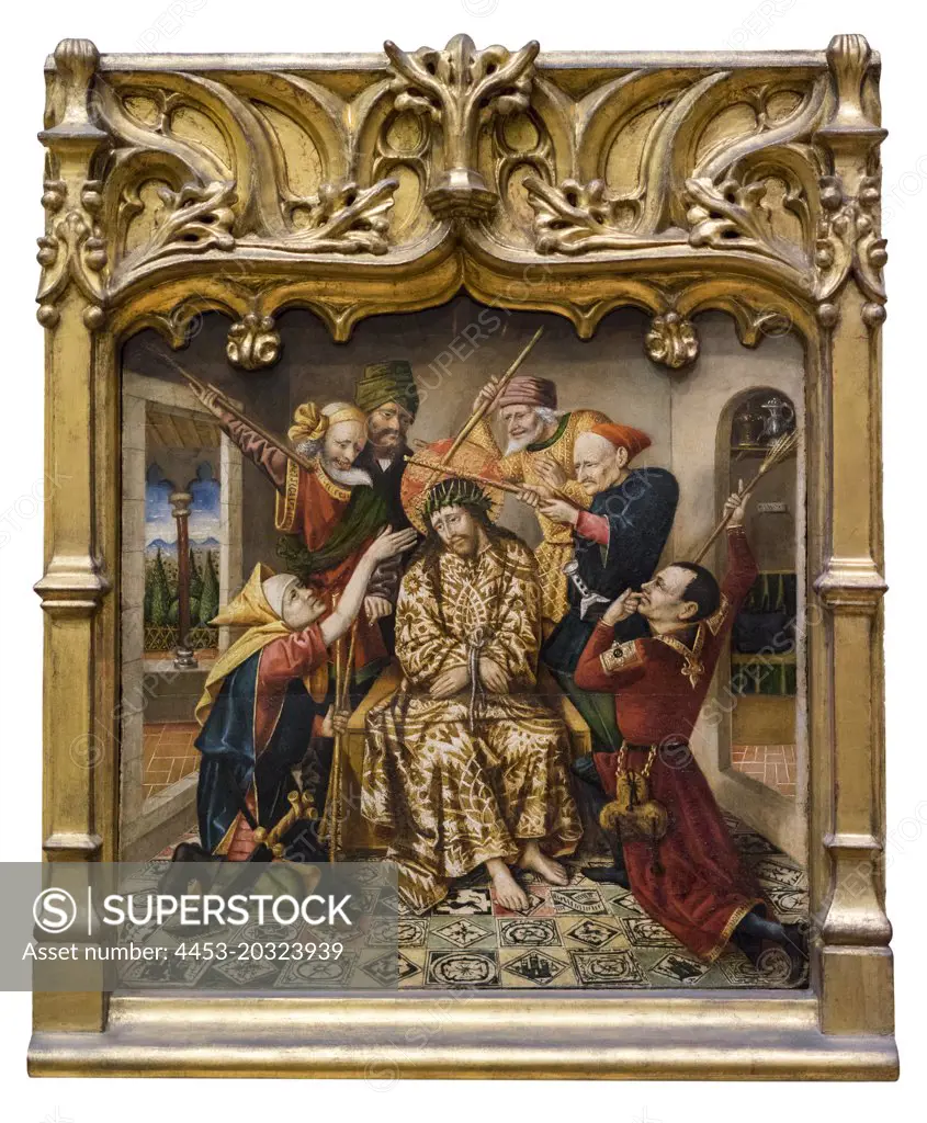 "Predella panel showing Christ Crowned with Thorns 1454 Oil on panel by Joan Reixao,"