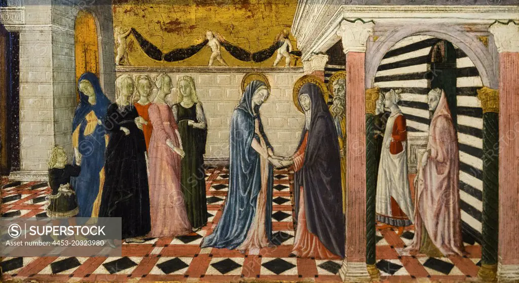 Predella panels showing the Marriage of the Virgin and the Return of the Virgin to her parents House c. 1455 Tempera and tooled gold on panels