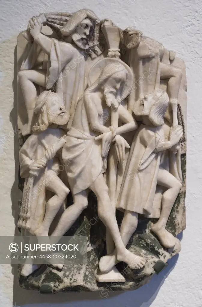 The Flagellation; late 1400s-early 1500s Alabaster; paint Unknown artist English