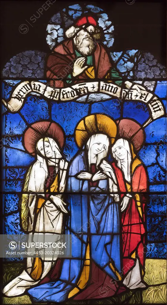 The Three Marys; 1444 From the Carmelite Church; Boppard-am-Rhein Pot-metal glass; uncolored glass with silver stain and enamel Unknown artist German (Upper Rhineland)