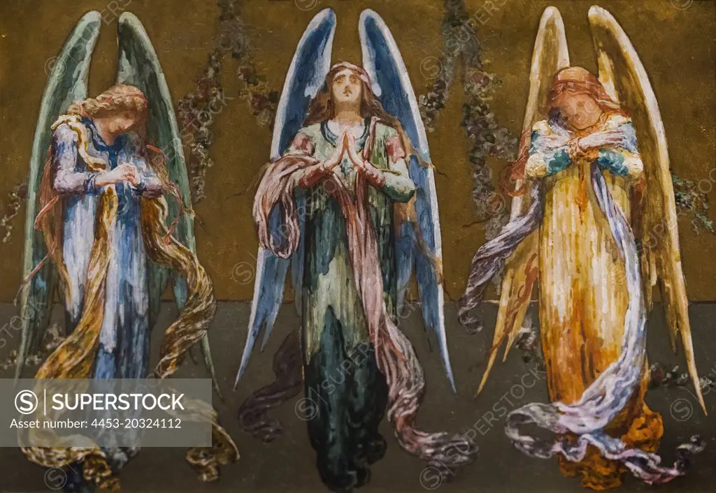 Angels representing Adoration; 1890s Opaque and transparent watercolor and metallic paint John La Farge American; 1835-1910