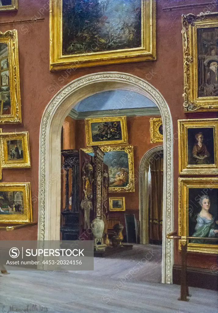 The Picture Gallery in the Old Museone; 1879 Oil on paperboard Enrico Meneghelli American born in Italy; 1853-after 1912