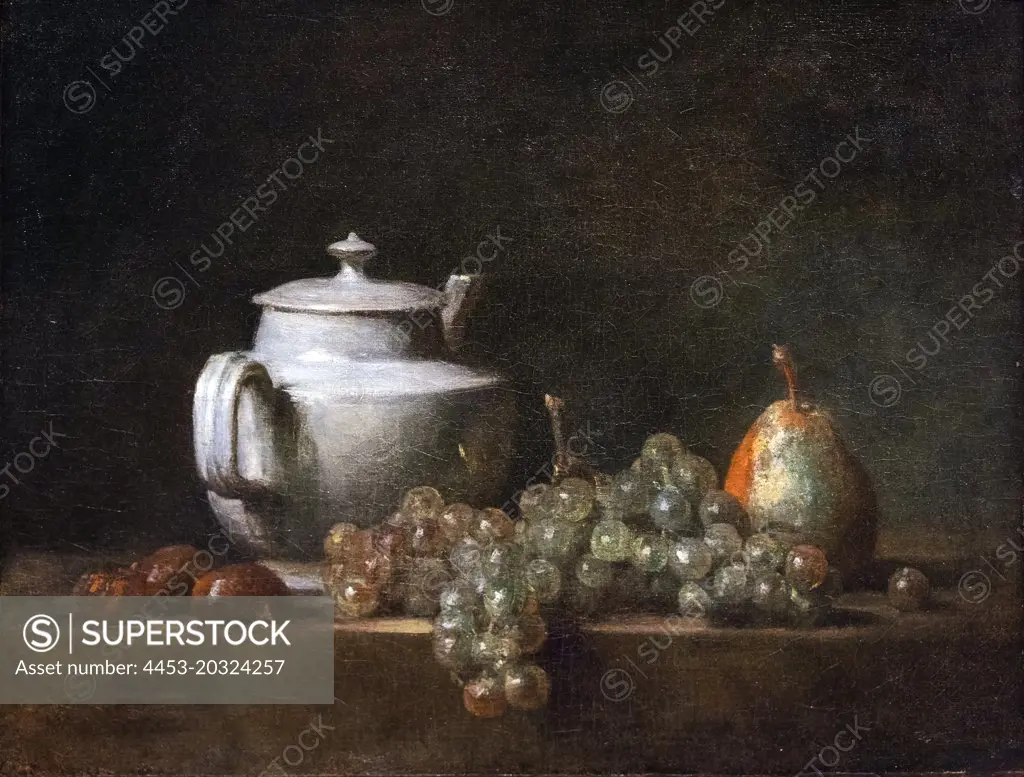 Still Life with Teapot; Grapes; Chestnuts; and a Pear; 1764 Oil on canvas Jean Simeon Chardin French; 1699-1779