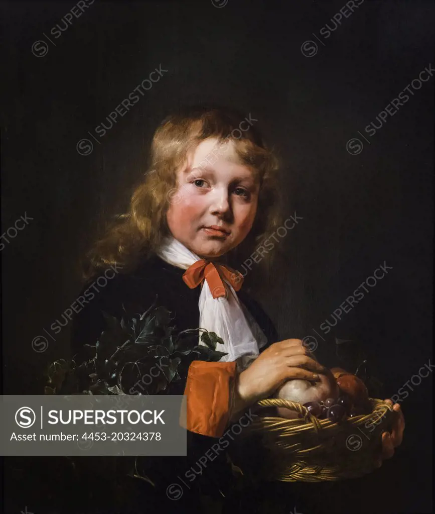 Portrait of a Boy Holding a Basket of Fruit; 1658 Oil on panel Jan de Bray Dutch; 1627-1697
