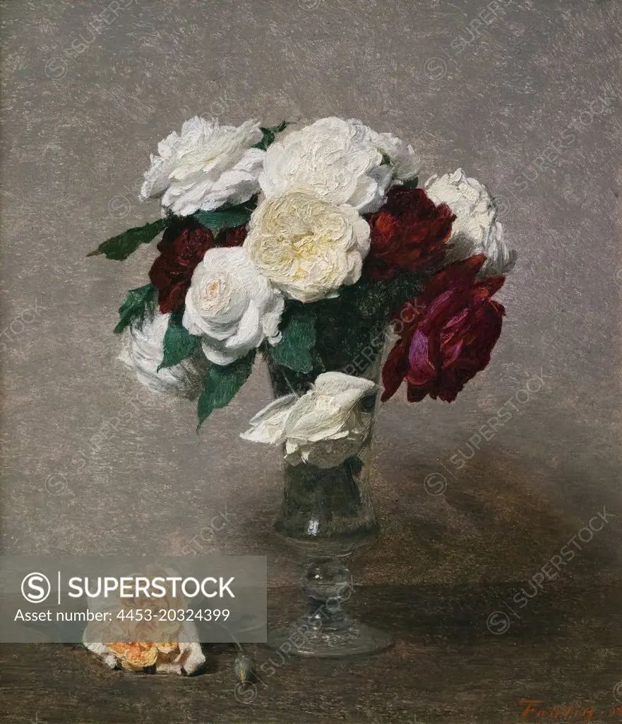Roses in a Glass Vase; 1890 Oil on canvas Henri Fantin-Latour French; 1836-1904