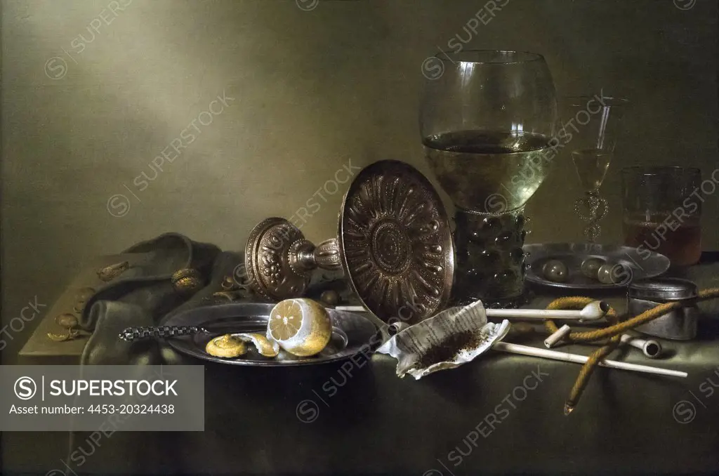 Still Life with Glasses and Tobacco; 1633 Oil on panel Willem Claesz. Heda Dutch; 1594-1680