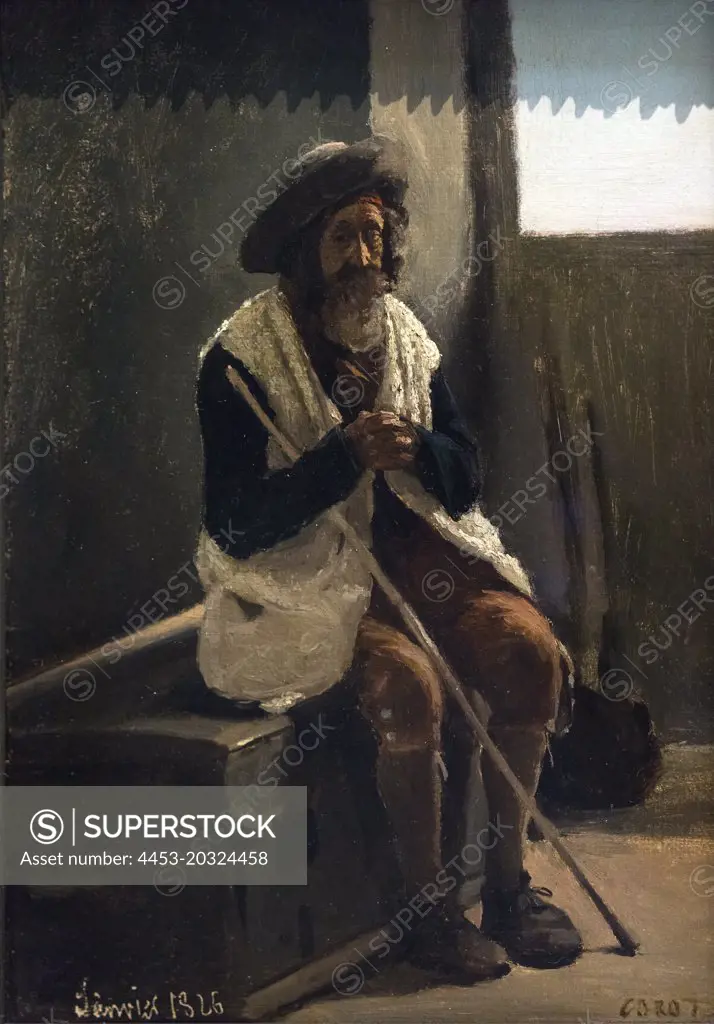 Old Man Seated on a Trunk Oil on canvas Jean-Baptiste Camille Corot French. 1796-1875