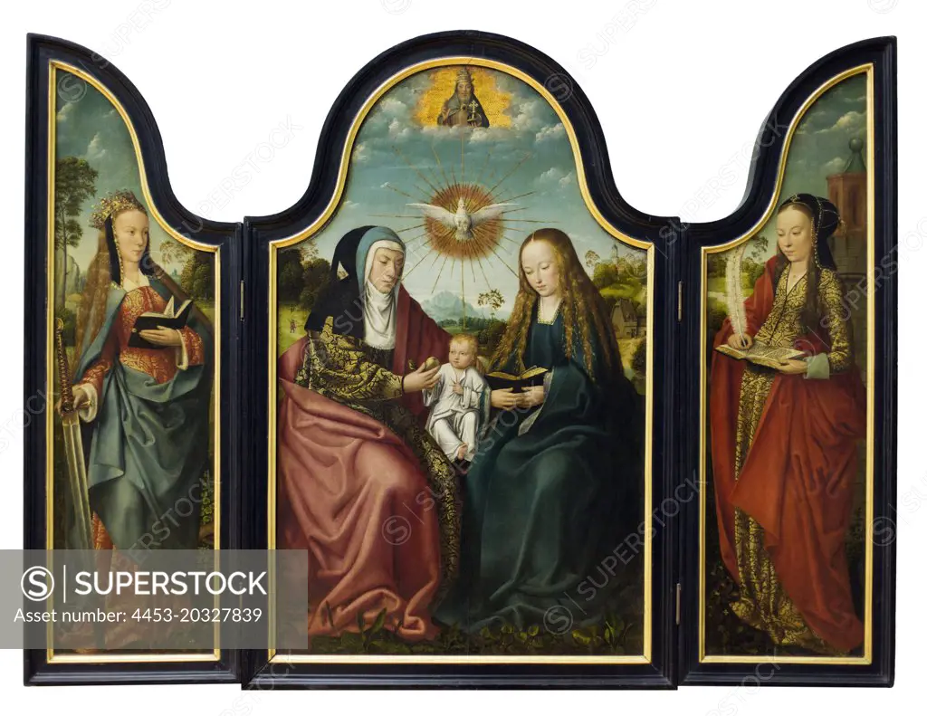Triptych with St. Anne; the Virgin and the Christ Child one 1515 Fohrenholz. (master von Frankfurt; active in Antwerp bis one 1530; aquired 1821 mit der Collection Solly und 1874 Gemaldegalerie)