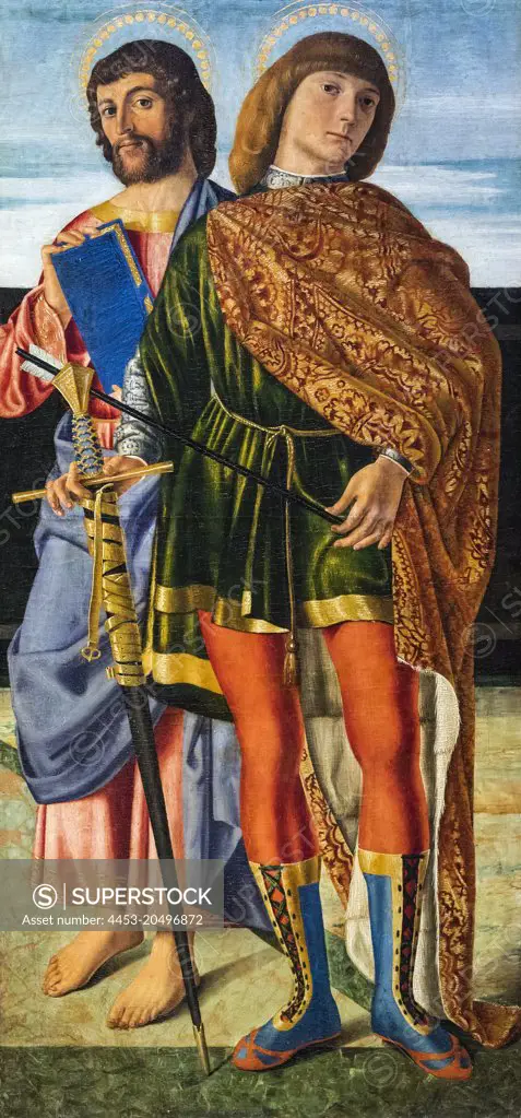 Saint Matthew and Saint Sebastian; about 1499; Tempera on panel Cristoforo Caselli; Italian; about 1460-1521