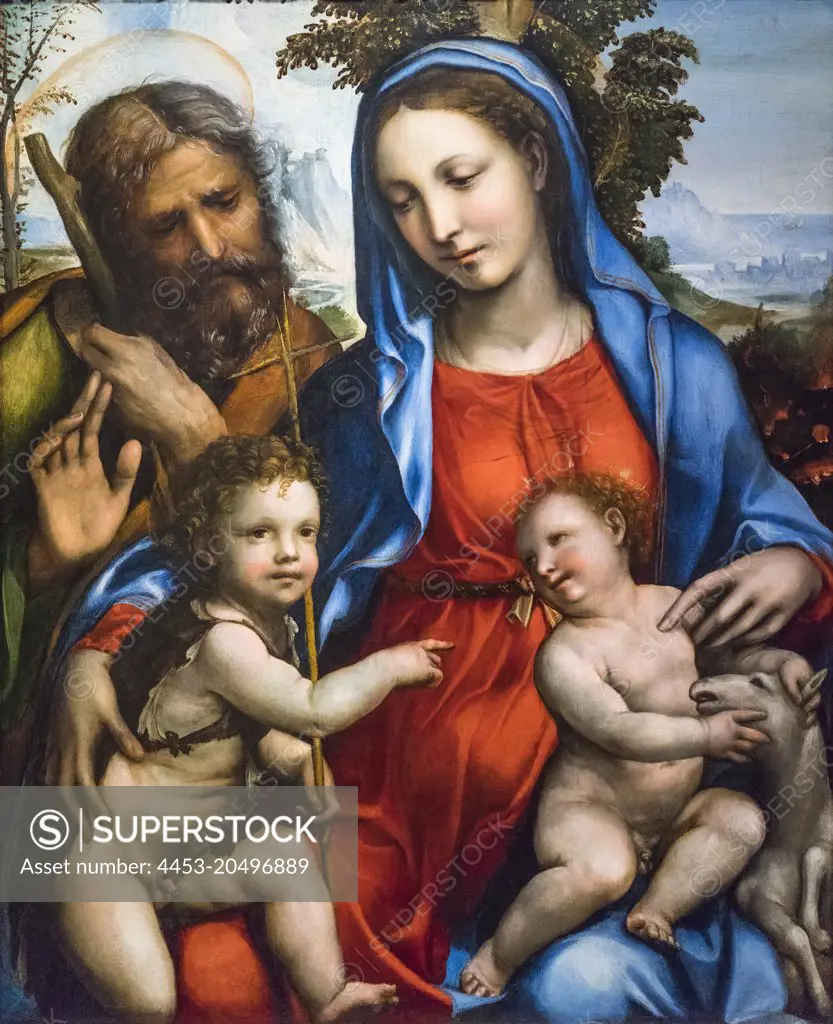 The Holy Family and Saint John; First half of the 1500s; Oil on panel transferred Il Sodoma (Giovanni Antonio Bazzi); Italian; 1477-1549