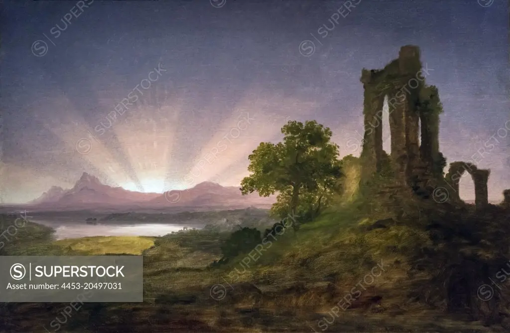 Unfinished Painting Gothic Ruins; at Sunset; about 1846; Oil on canvas Thomas Cole; American; 1801-48