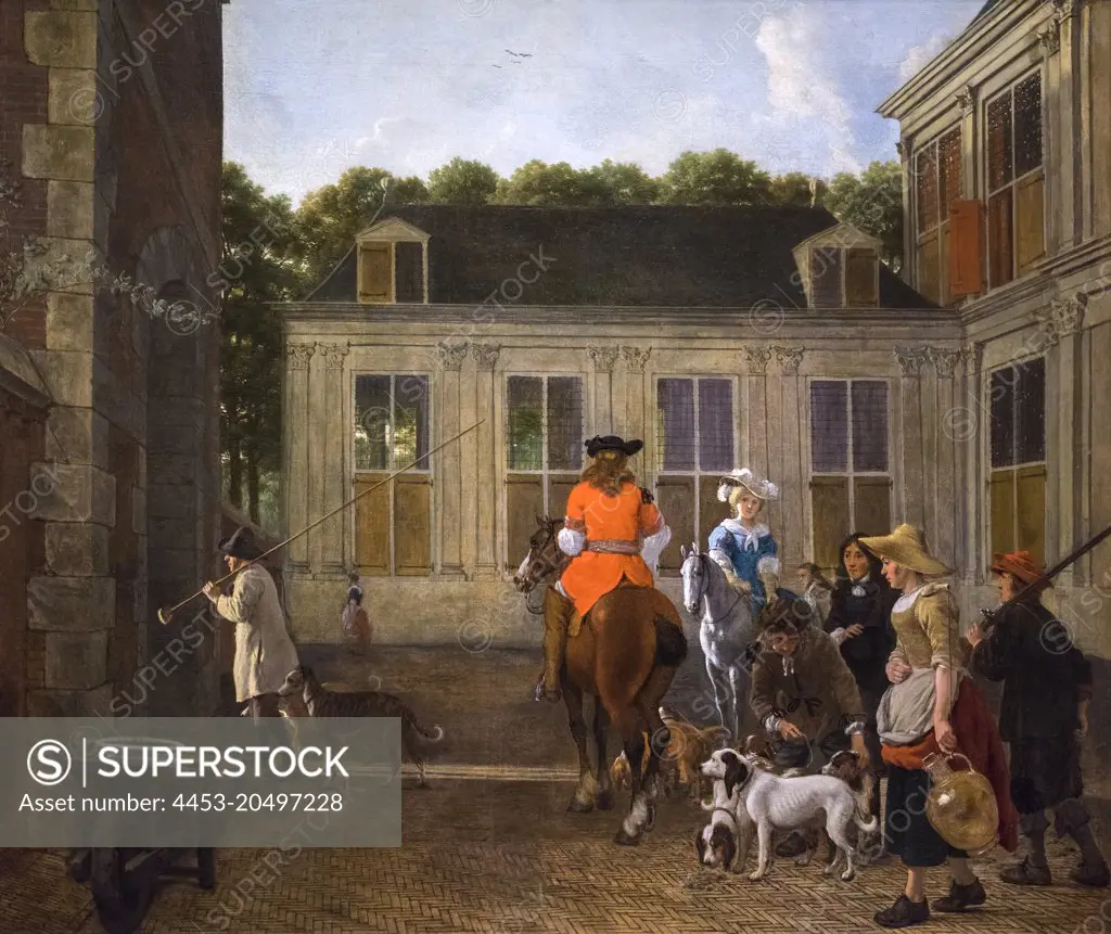 Hunting Party in the Courtyard of a Country House; 1665-70; Oil on canvas Ludolf Leendertsz de Jongh; Dutch; 1616-79