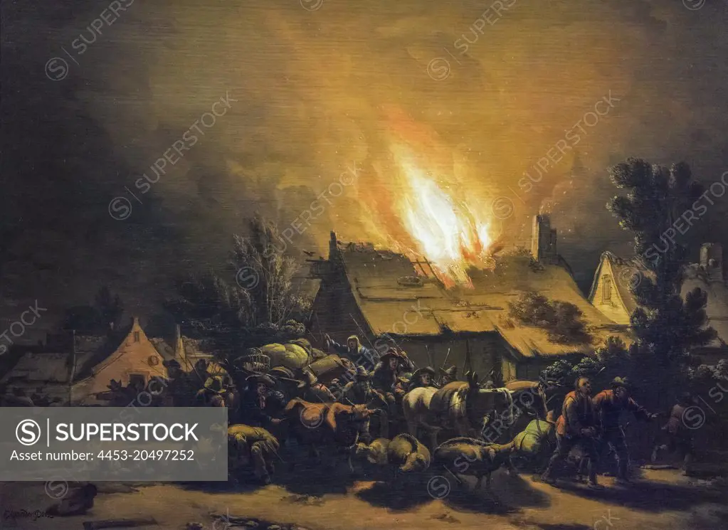 Peasants Fleeing a Burning Barn; about 1655; Oil on oak panel Egbert Lievenz. van der Poel; Dutch; 1621-64