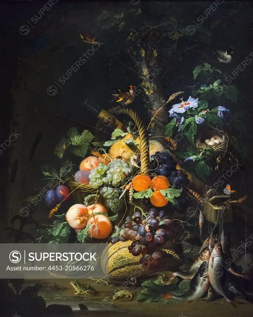 Still life with Fruit; Fish; and a Nest; Oil on canvas; c. 1675 Abraham Mignon; Dutch; 1640 - 1679