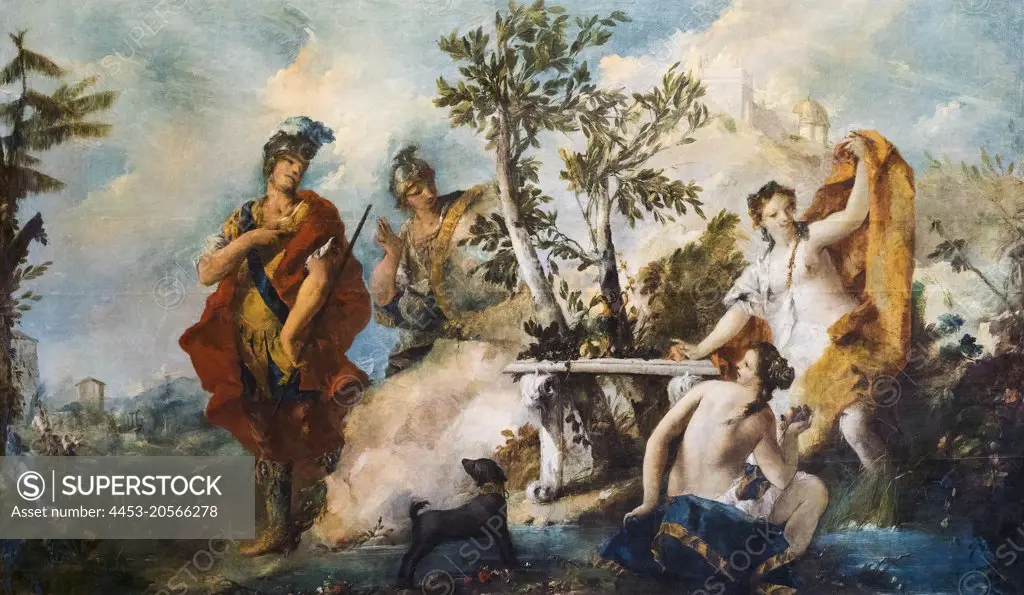 Carlo and Ubaldo Resisting the Enchantments of Armidas Nymphs Oil on canvas 1750/1755 Giovanni Antonio Guardi; 1698 or 1699 - 1760; Francesco Guardi; Italian; 1712 - 1793