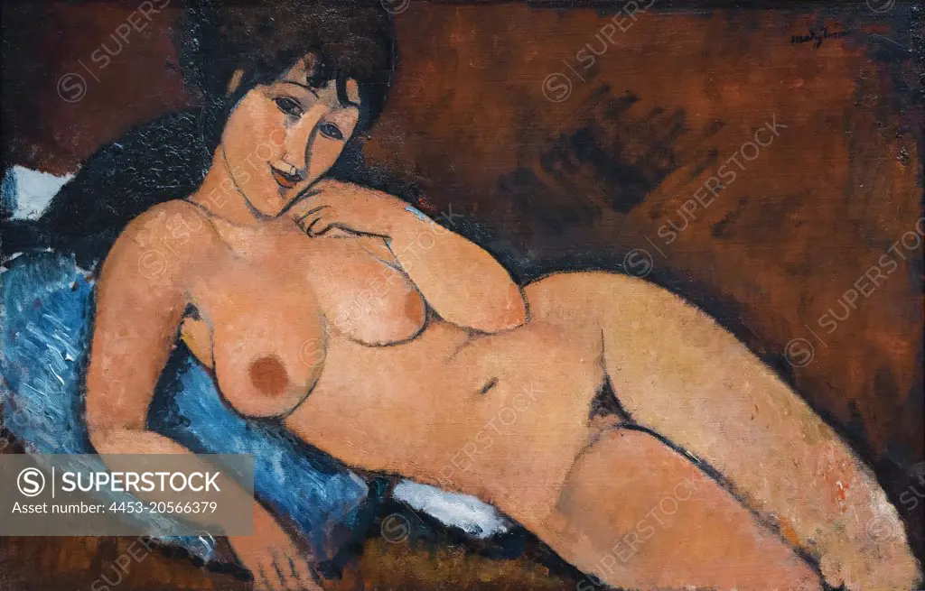 Nude on a Blue Cushion oil on linen; 1917 Amedeo Modigliani; Italian; 1884 - 1920