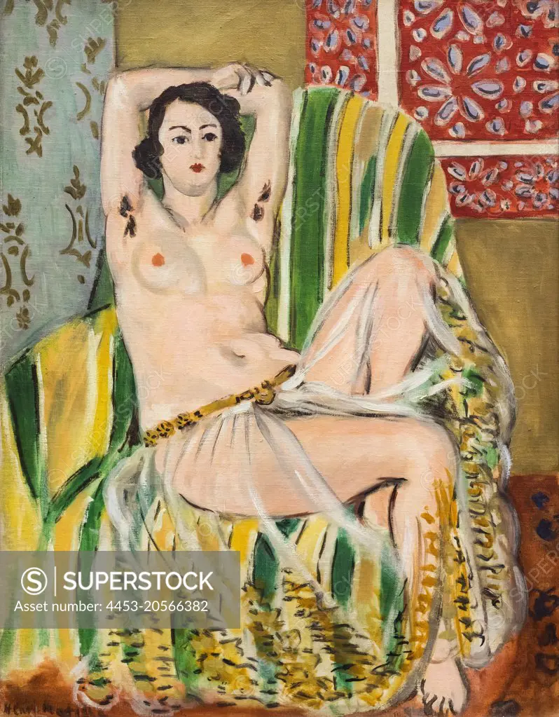 Odalisque Seated with Arms Raised; Green Striped Chair Oil on canvas; 1923 Henri Matisse; French; 1869 - 1954