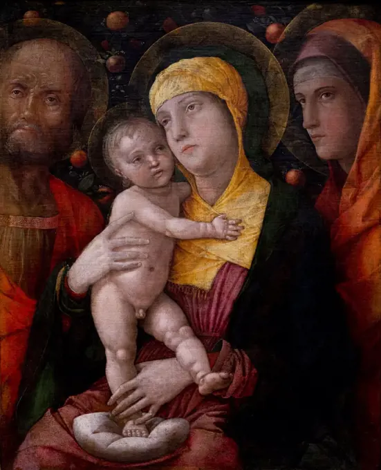 Andrea Mantegna; Italian; Isola di Carturo 1430/31-1506 Mantua; The Holy Family with Saint Mary Magdalen; Tempera on canvas.