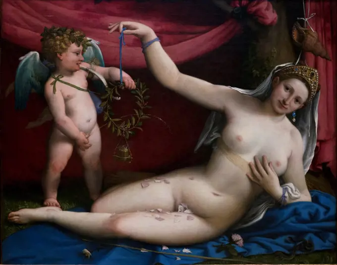 Lorenzo Lotto; Italian; Venice ca. 1480-1556 Loreto; Venus and Cupid; Oil on canvas.