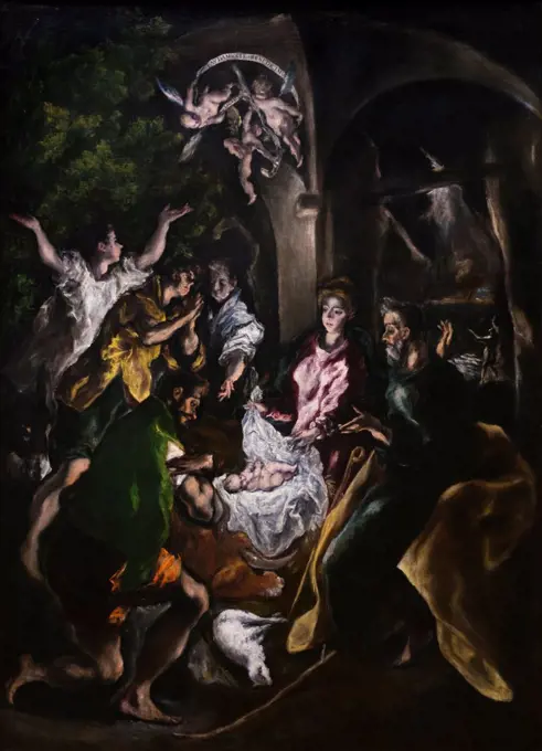 El Greco (Domenikos Theotokopoulos); Greek; Candia (Iraklion) 1541-1614 Toledo; The Adoration of the Shepherds; Oil on canvas.