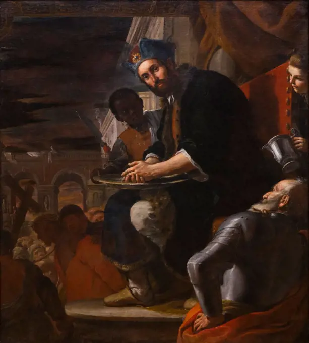Mattia Preti (Il Cavalier Calabrese); Italian; Taverna 1613-1699 Valletta; Pilate Washing His Hands; 1663; Oil on canvas.