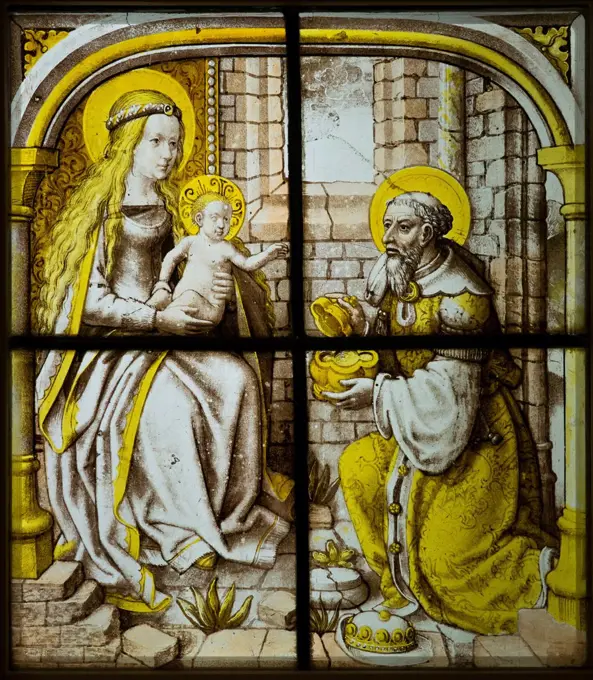 The Adoration of the Magi; Colorless glass. artist unknown