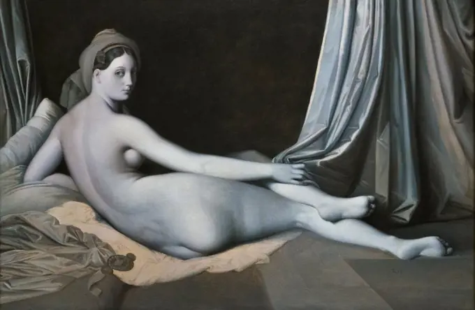 Jean-Auguste-Dominique Ingres; French; 1780-1867; Jean-Auguste-Dominique Ingres and Workshop; French; 1780-1867; Odalisque in Grisaille; Ca. 1824-34; Oil on canvas.