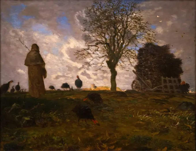 Jean-Francois Millet; French; 1814-1875; Autonen Landscape with a Flock of Turkeys; 1872-73; Oil on canvas.