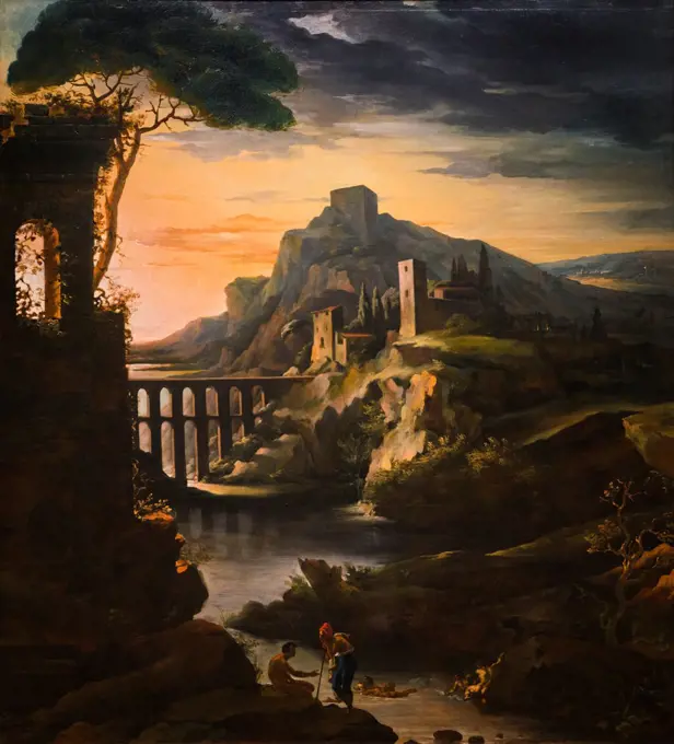 Theodore Gericault; French; 1791-1824; Evening: Landscape with an Aqueduct; 1818; Oil on canvas.
