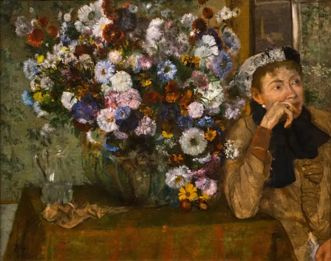 Edgar Degas; French; 1834-1917; A Woman Seated beside a Vase of Flowers (Madame Paul Valpincon); 1865; Oil on canvas.