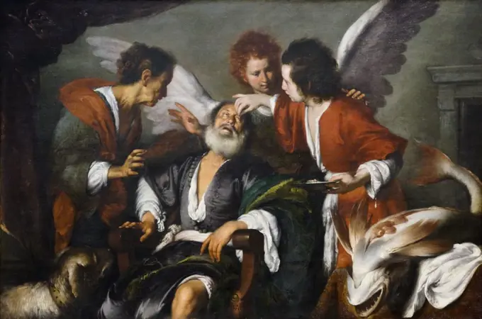 Tobias Curing His Father's Blindness by Bernardo Strozzi; oil on canvas; 1630 - 35