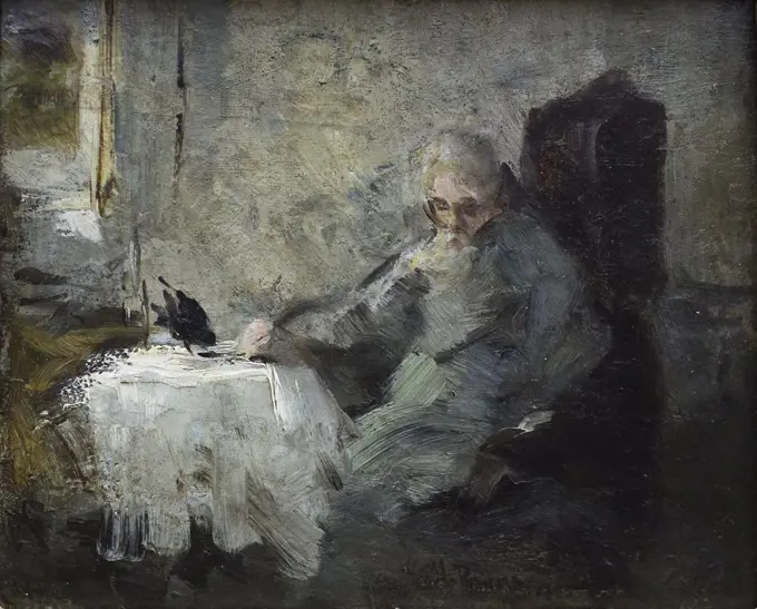 1885 Old man and Raven. (Ilja Repin; Tschugujeff 1844-1930 Kuokkala)