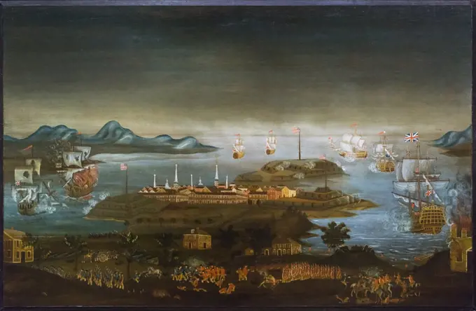 The Battle of Bunker Hill; about 1776-77 Oil on panel Winthrop Chandler American; 1747-1790