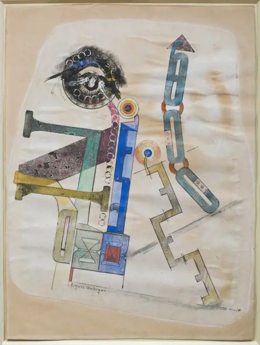  Ambiguous Figure. (Max Ernst; Bruhl 1891-1976 Paris; one 1919/20; Pencildurchreibung; India Ink; Aquarell und Gouache; Collage)